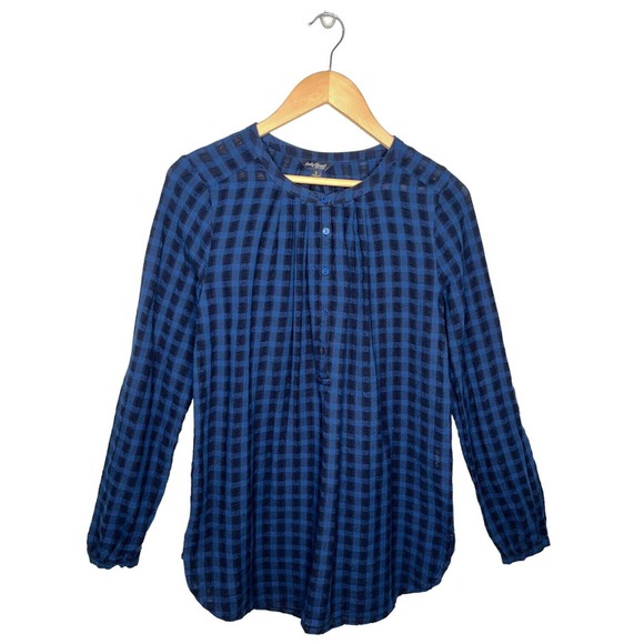 Lucky Brand Tops - Lucky Brand Buffalo Plaid Popover Quarter Button Long Sleeve Blue S